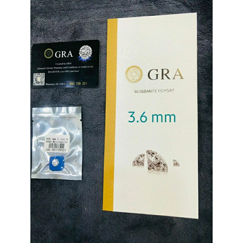 [SG] Kim cương nhân tạo Moissanite viên 3.6mm, Nước D (Quà tặng), Kiểm định Gra, độ sạch FL, tiêu chuẩn toàn cầu