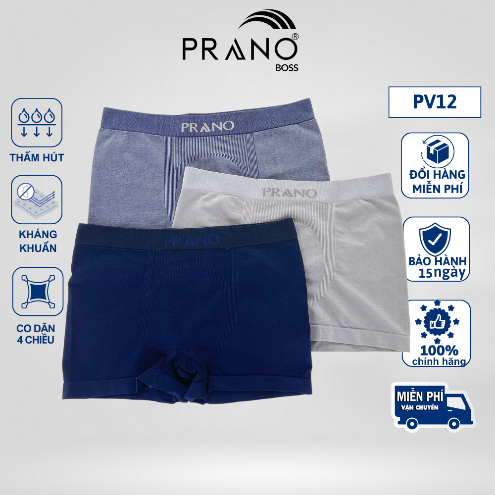 Quần Lót Nam Boxer Thun Dệt Sịp Đùi Nam PRANO BOSS PV12 Quần Sịp Boxer Thun Dệt Liền Trơn Cao Cấp Co dãn 4 chiều