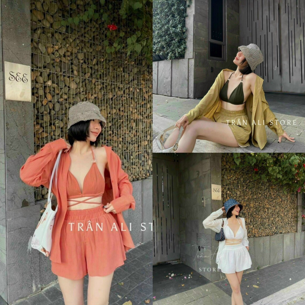 SET 3 MÓN ĐI BIỂN ÁO BRA MIX QUẦN ĐÙI,SET ĐI BIỂN KÈM KHOÁC NGOÀI SEXY