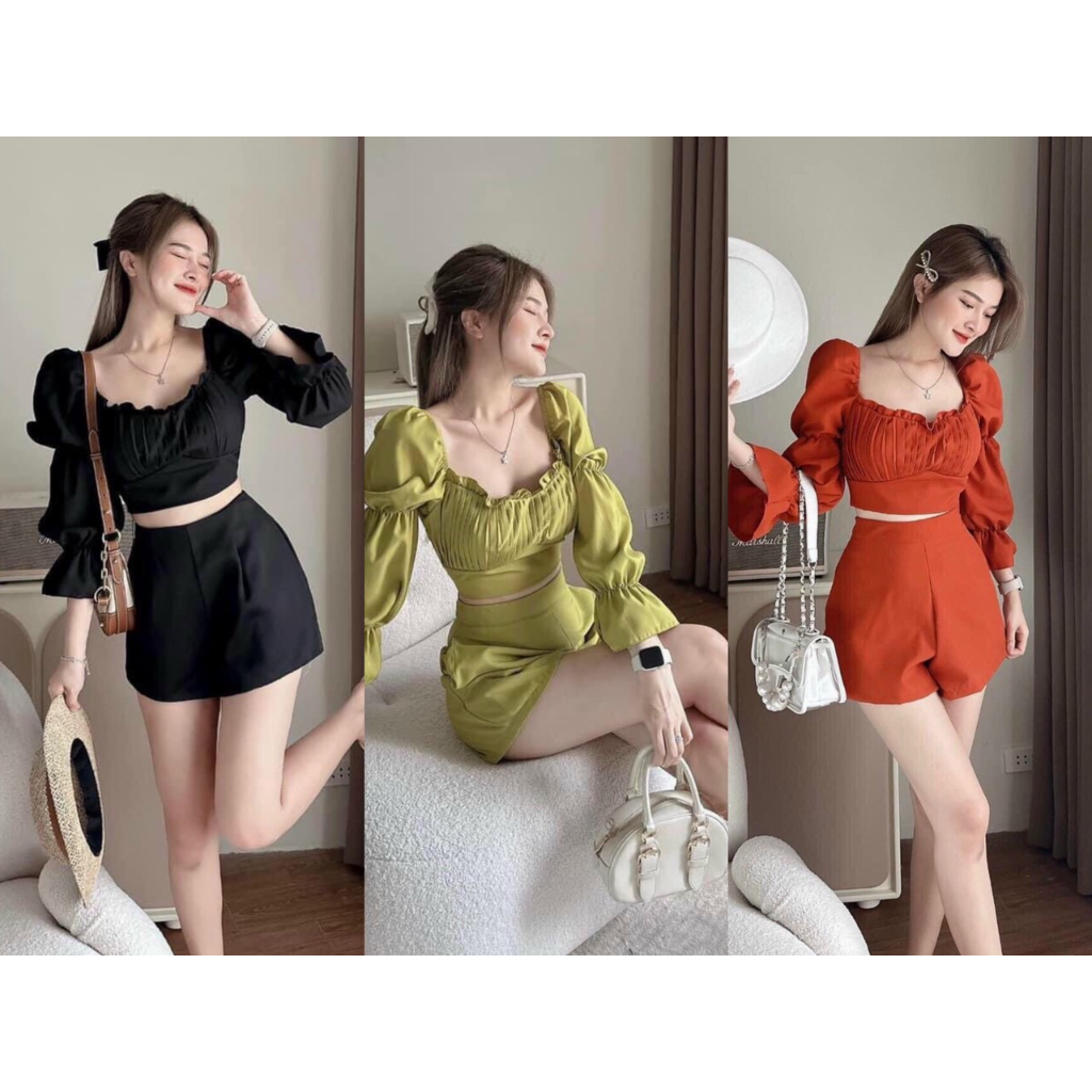 SET THỜI TRANG NỮ ĐI CHƠI ĐI BIỂN,SET TAY BỒNG ÁO DẬP LY MIX QUẦN ĐÙI