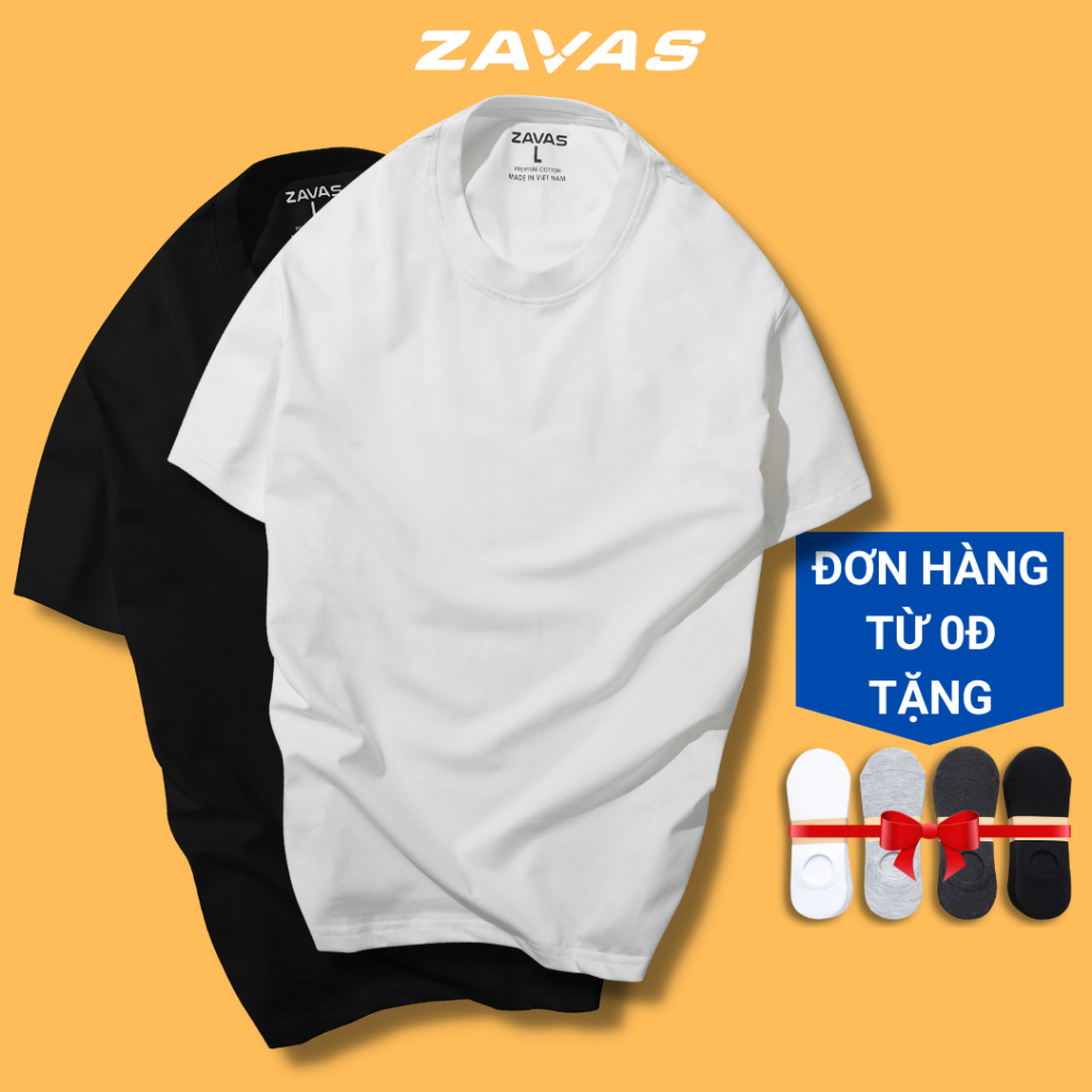 Áo thun trơn nam ZAVAS cổ tròn ngắn tay,form áo regular tiêu chuẩn vải cotton giãn 4 chiều dày mịn đẹp - ZT01