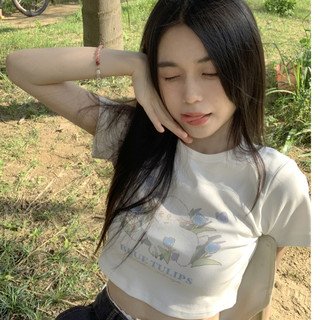 [SẴN] Áo thun Blue Tulips tay ngắn croptop form ôm in hình phong cách thời trang năng động