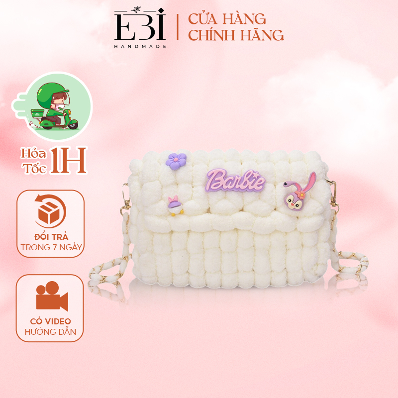 Túi tự đan EBI HANDMADE đầy đủ nguyên liệu làm túi bằng len bông bi mềm mịn form nhỏ,quà tặng bạn gái đầy ý nghĩa - ES58