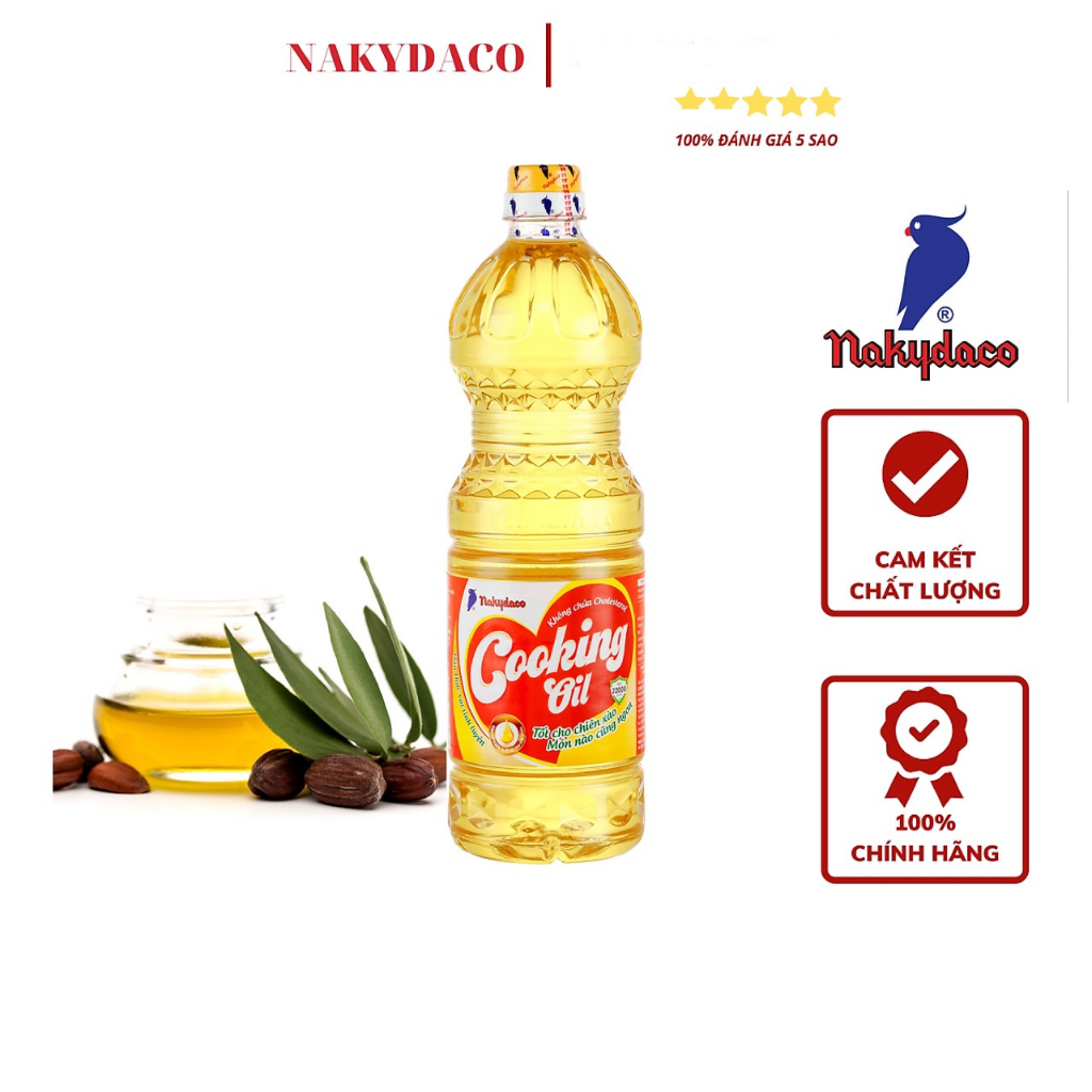 Combo 2 chai  Dầu ăn 100% thực vật tinh luyện từ cây cọ Nakydaco  Cooking Oil (Date 24 tháng