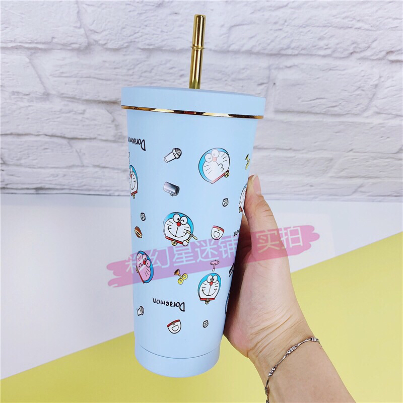 Ly nước giữ nhiệt doraemon kèm ống hút