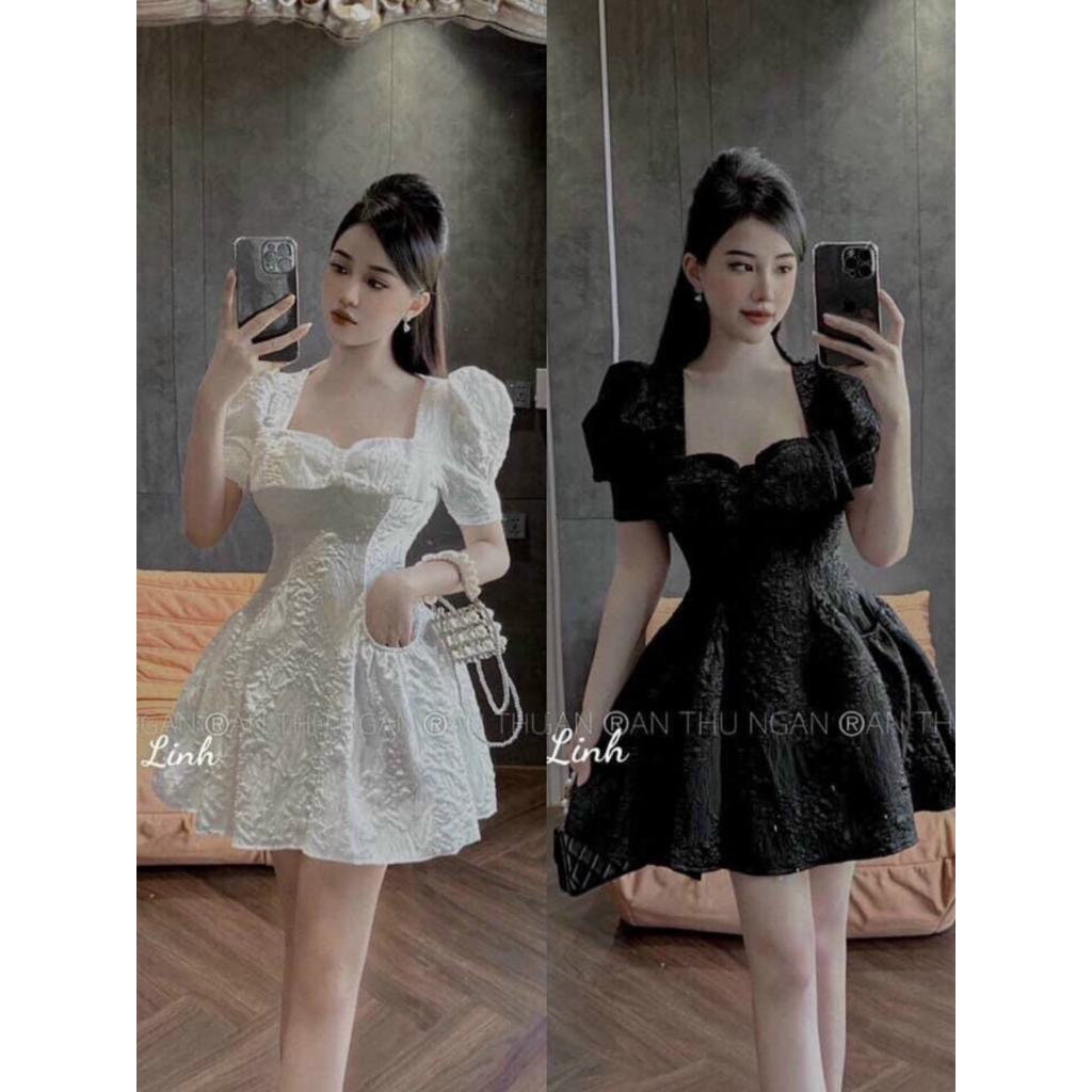 ĐẤM XỐP GẤM HOA CỔ VUÔNG NƠ XÒE CÓ TÚI SANG CHẢNH ĐI TIỆC ĐI CHƠI
