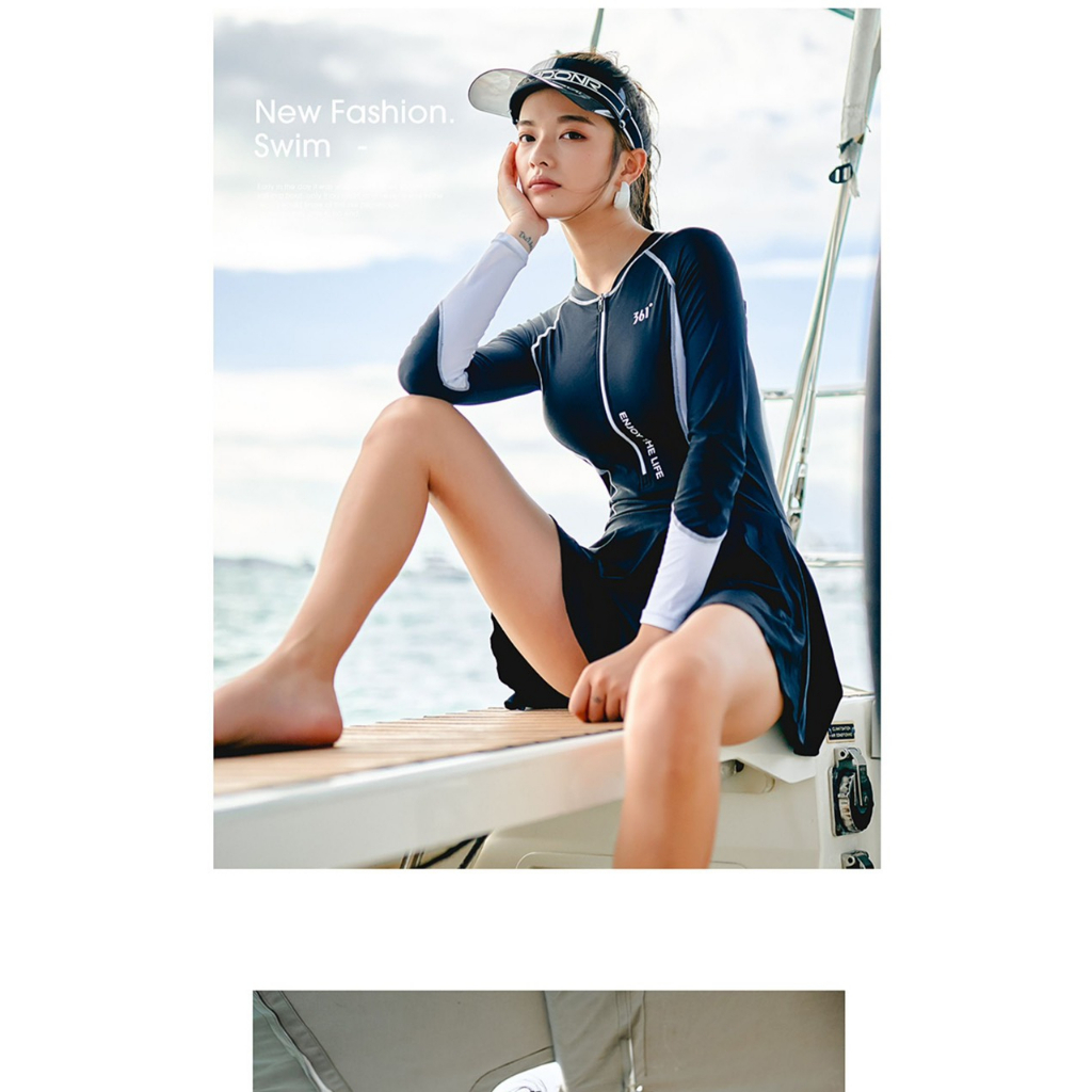 Đồ bơi nữ Hãng 361 kèm Váy liền thân, Bikini đi biển một mảnh chất thun lạnh dài tay cá tính B1034