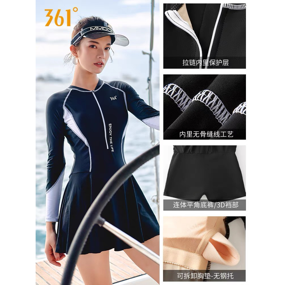 Đồ bơi nữ Hãng 361 kèm Váy liền thân, Bikini đi biển một mảnh chất thun lạnh dài tay cá tính B1034