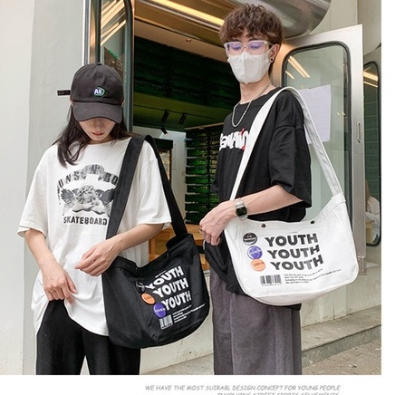 Túi tote cặp đeo chéo vải canvas Youth Youth học sinh sinh viên cỡ lớn đeo vai đi học thời trang unisex nam nữ Hàn Quốc