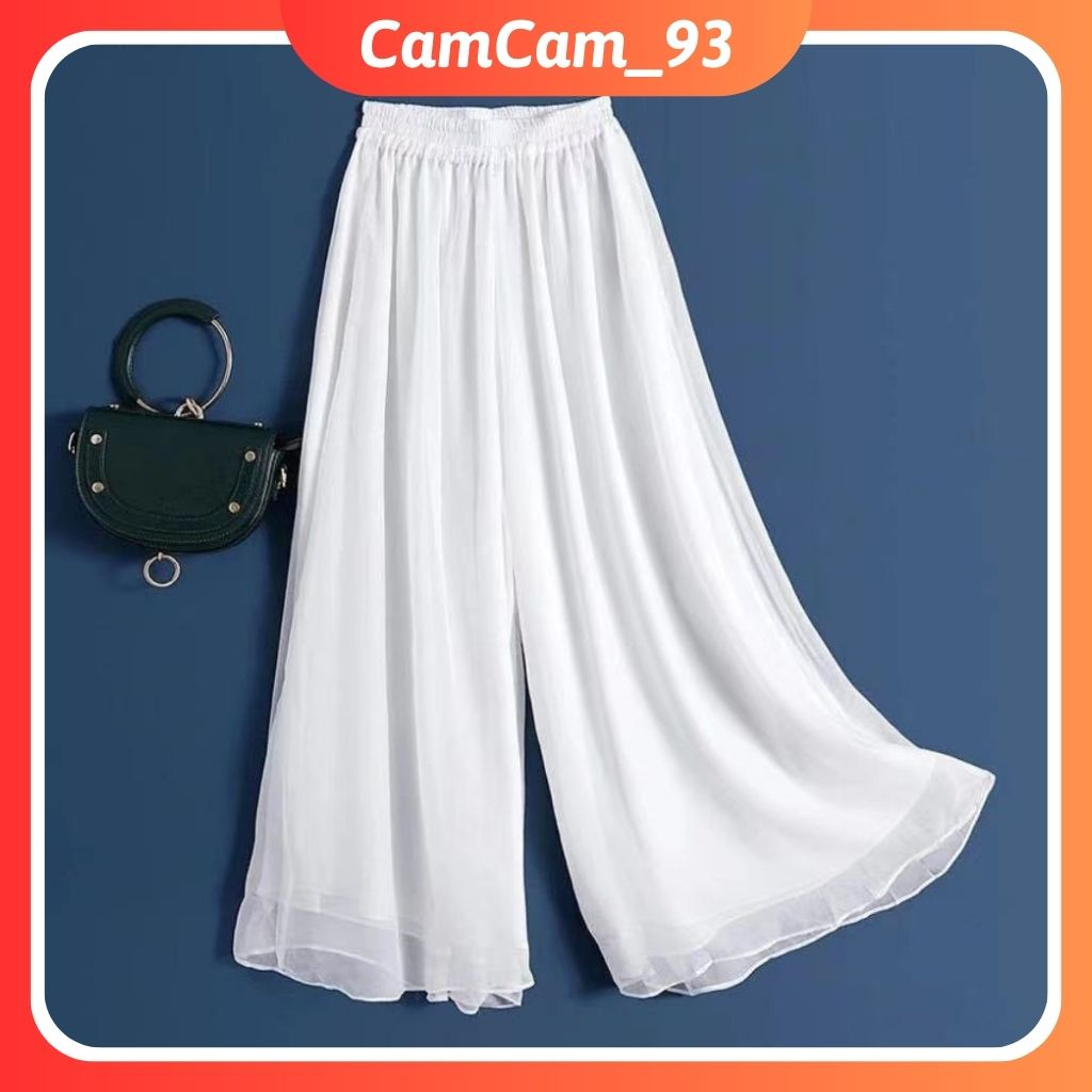 Quần ống rộng chất liệu vải voan xinh xắn giả váy phối áo pháp phục dành cho nữ