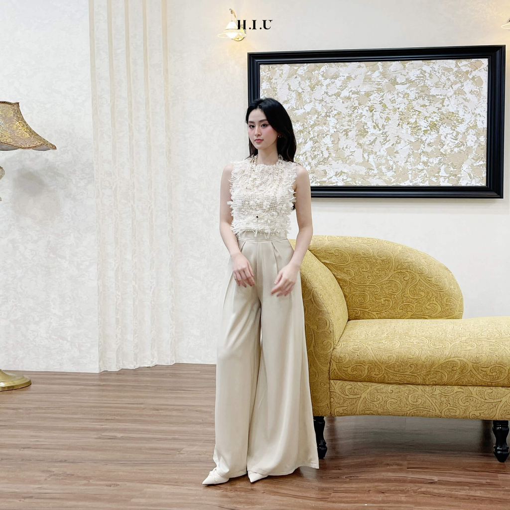 Quần ống vẩy lụa nữ cạp cao chiết ly dáng ống bay Chela pant H.I.U Fashion , dáng dài chất liệu  lụa mịn dày dặn HIU