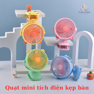 Quạt mini kẹp bàn tích điện, quạt để bàn xoay 360 độ, kẹp ghế