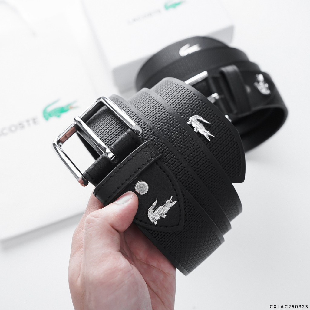 Thắt Lưng Da Nam LACOSTE DÂY VẢY ĐEN BÓNG Cao Cấp Dây Nịt Nam Da 100% Xuất Xịn Hãng Mềm Sang Đúc Viền Dây