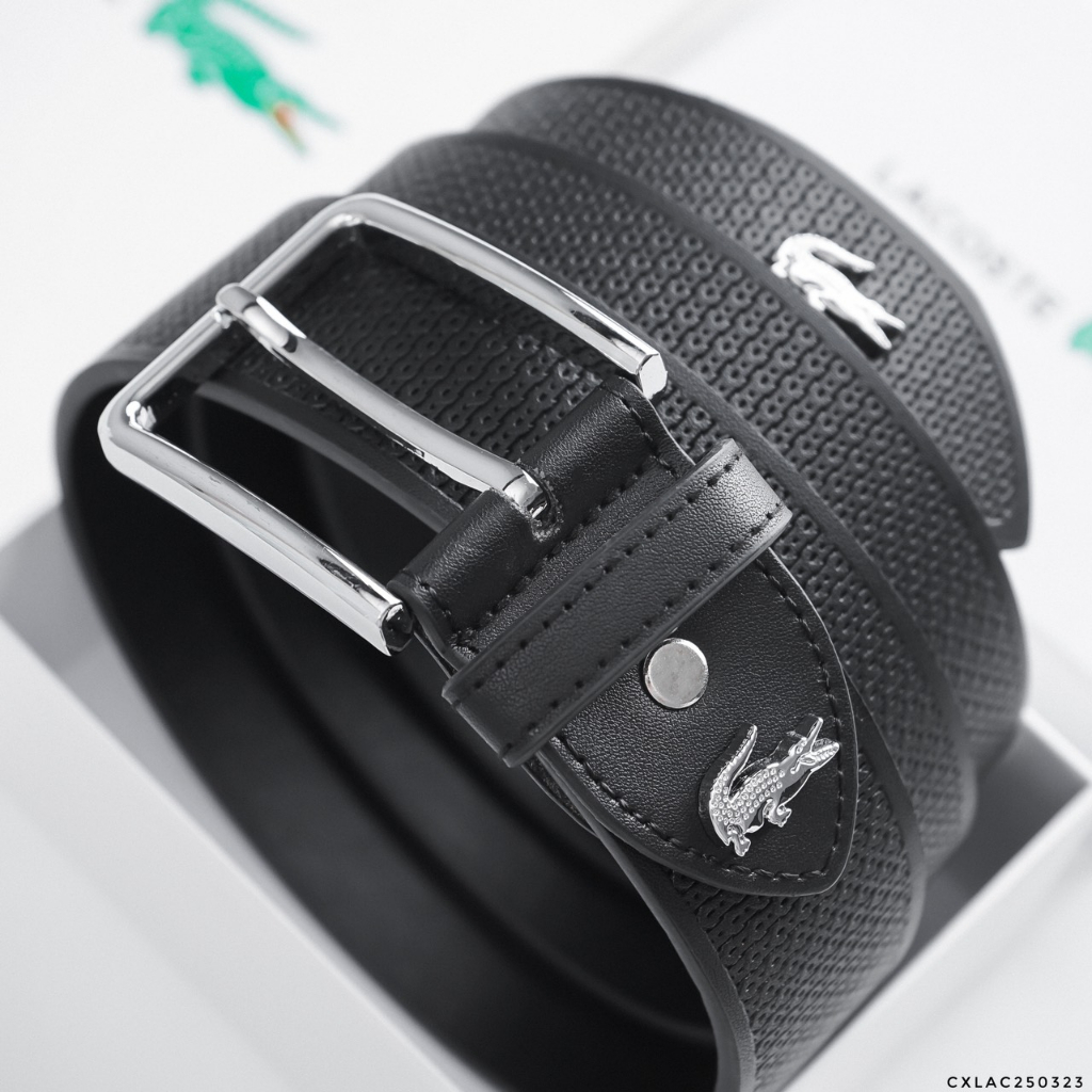 Thắt Lưng Da Nam LACOSTE DÂY VẢY ĐEN BÓNG Cao Cấp Dây Nịt Nam Da 100% Xuất Xịn Hãng Mềm Sang Đúc Viền Dây