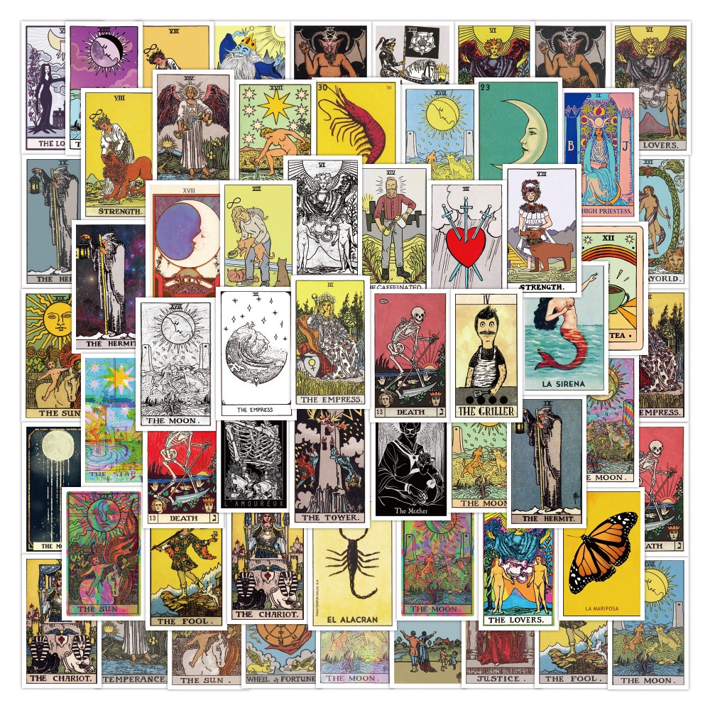 Set 50 chiếc sticker chống nước BÀI TAROT PHONG CÁCH GOTHIC CỔ ĐIỂN MA MỊ dán mũ bảo hiểm vali laptop đàn guitar xe máy
