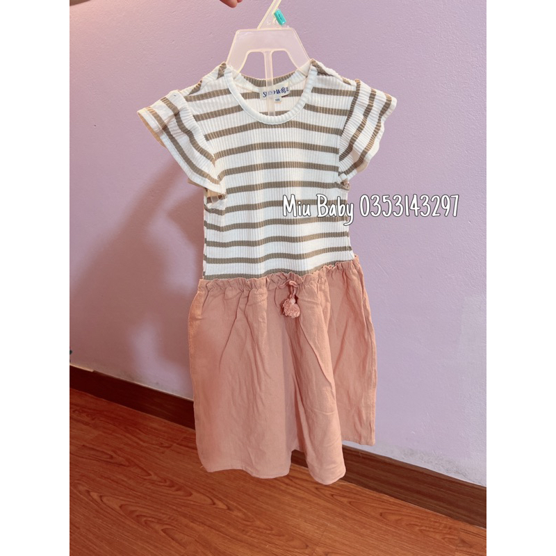 Váy cotton phối đũi bé gái 2 màu xuat du