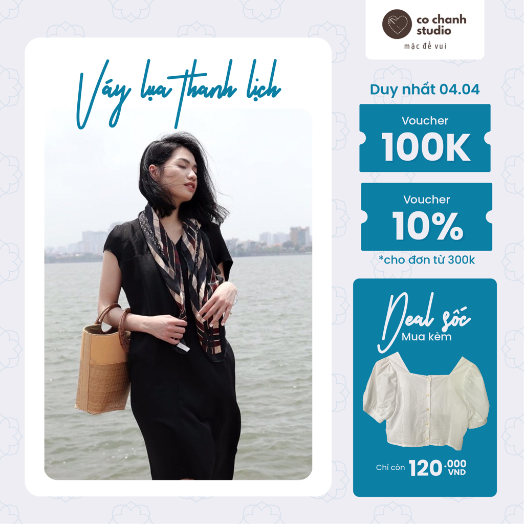Váy lụa thanh lịch CỎ CHANH STUDIO thắt eo tôn dáng người chất liệu mềm mại