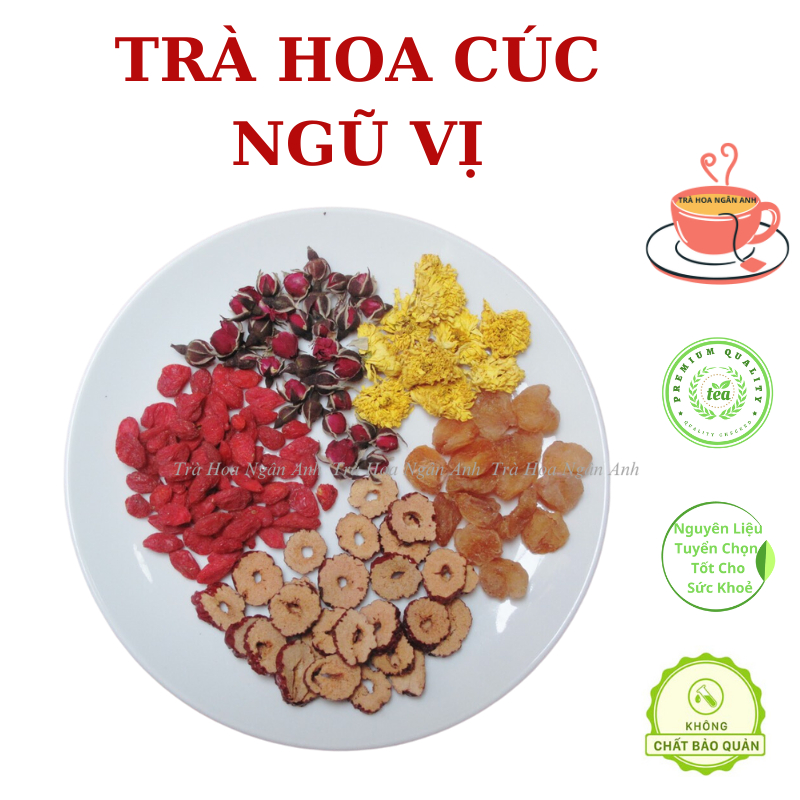 Trà hoa cúc mix 5 vị thảo mộc thanh nhiệt,chống lão hoá, mờ thâm, hoa cúc vàng, táo lát, long nhãn,Trà Hoa Ngân Anh