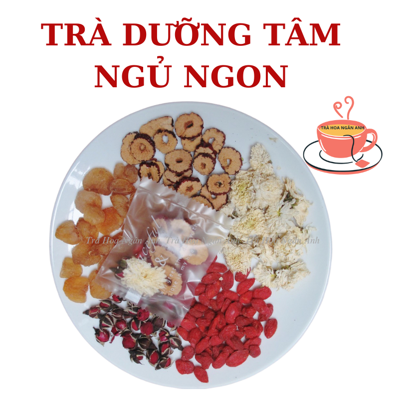 Trà dưỡng tâm ngủ ngon, an thần, đẹp da 5 vị thảo mộc, Trà Hoa Ngân Anh