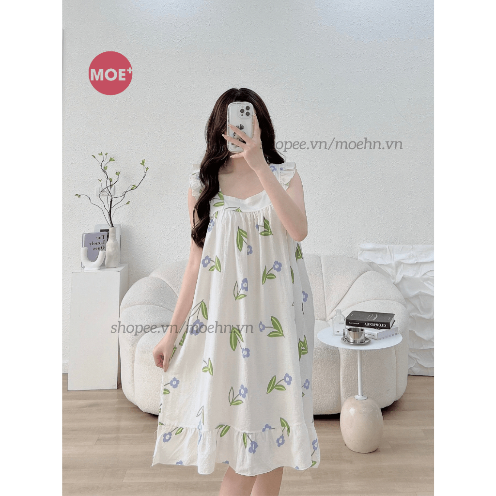 HÀNG SẴN_CÓ BIGSIZE_ Đầm Ngủ Hai Dây Cotton Lanh Cánh Tiên Hè 2023 MOEN21 | BigBuy360 - bigbuy360.vn