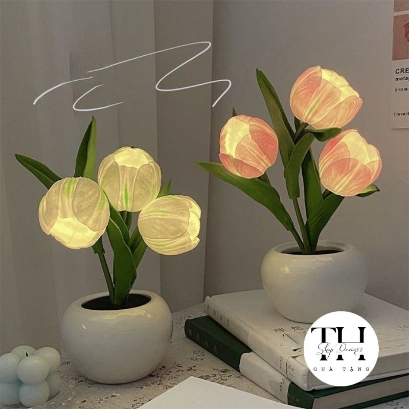 Đèn Ngủ Hoa Tulip Trang Trí Phòng, Đèn Led Để Bàn Tặng Kèm Pin, Bó Hoa Phát Sáng Làm Quà Tặng Lãng Mạn MH