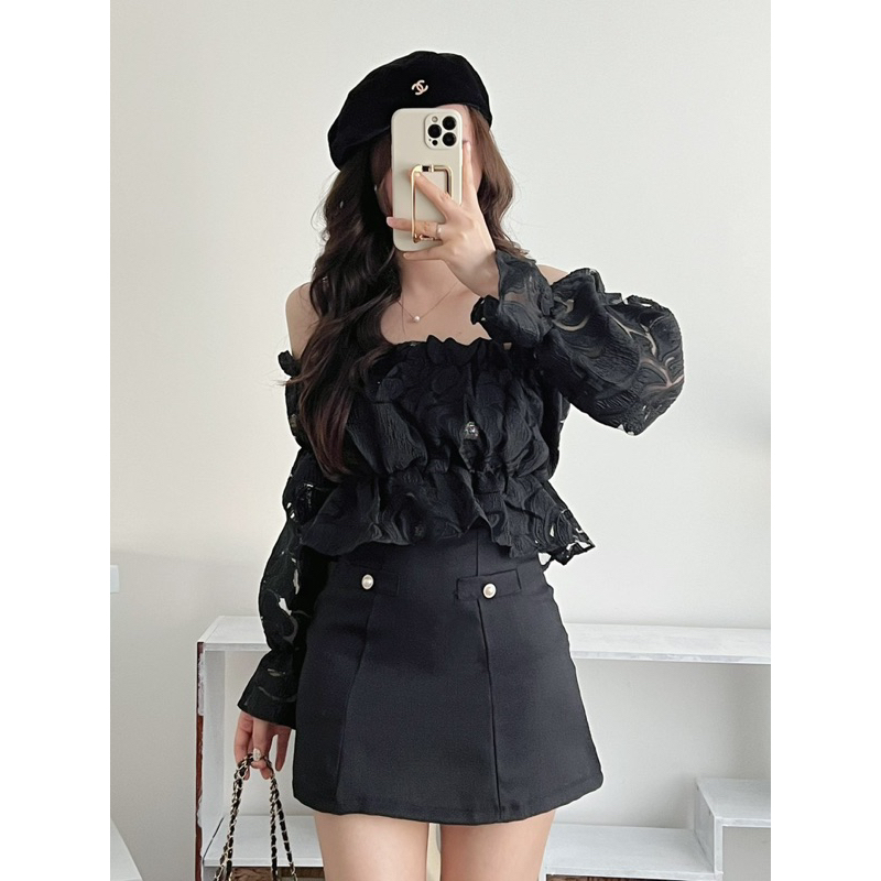 Áo trễ vai hoa nổi