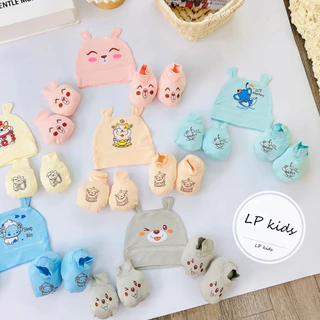 Sét mũ CÓ TAI kèm bao tay bao chân THUN PETIT MỀM MỊN 5 MÓN CAO CẤP cực xinh cho bé SM09