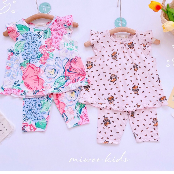 Bộ Bé Gái Quần Ngố Thun Bozip Mát Mịn Siêu Cưng