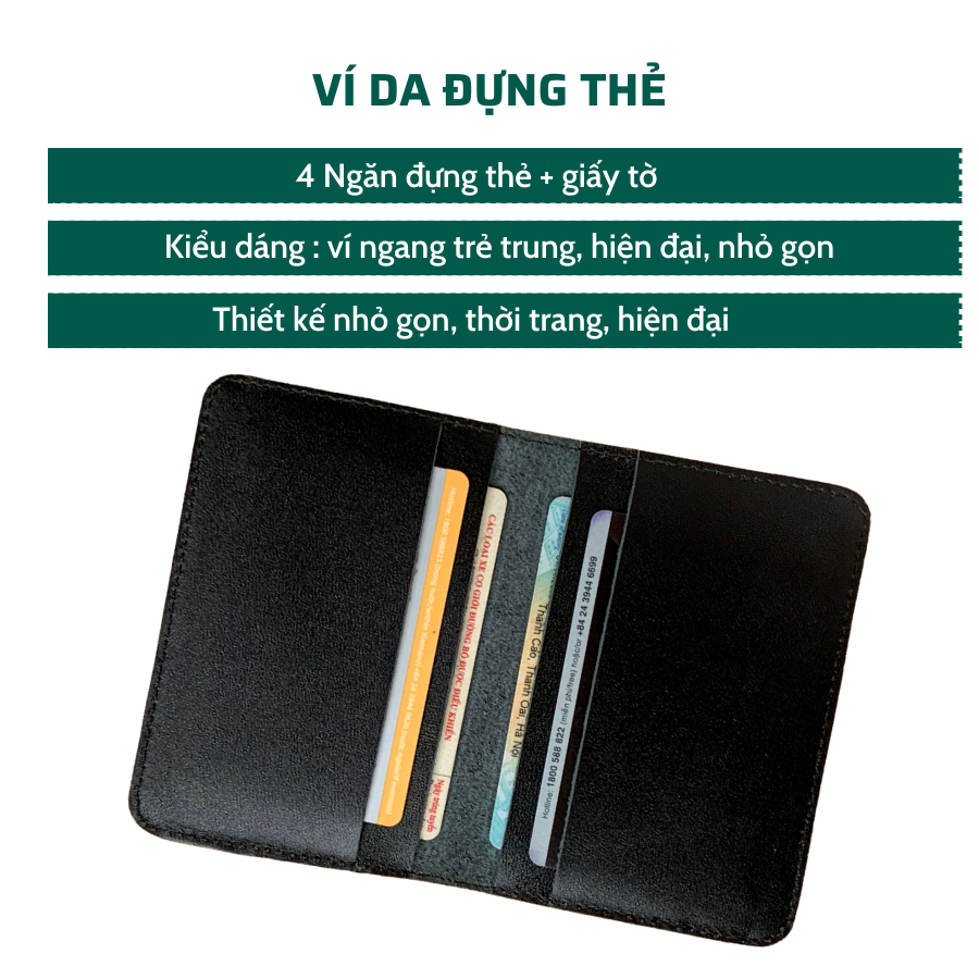 Ví đựng Thẻ Nam Nữ da bò cao cấp VT Leather, bóp đựng thẻ nhọn bảo hành 2 năm