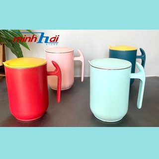CA 2 lớp ruột INOX SUS 304 CÓ NẮP 400ml. Ly CỐC UỐNG NƯỚC, 2 lớp vỏ nhựa ruột Inox có thể TÁCH rời uống trà, cà phê