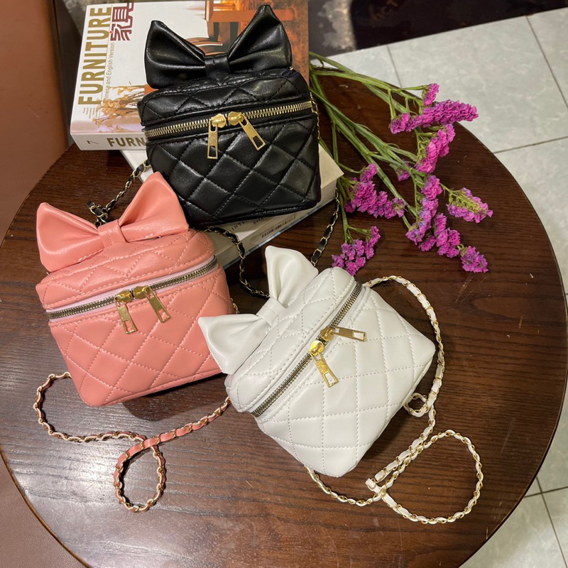 Túi cốp mini đeo chéo nơ đính nắp mẫu mới bản 3 màu không vừa điện thoại