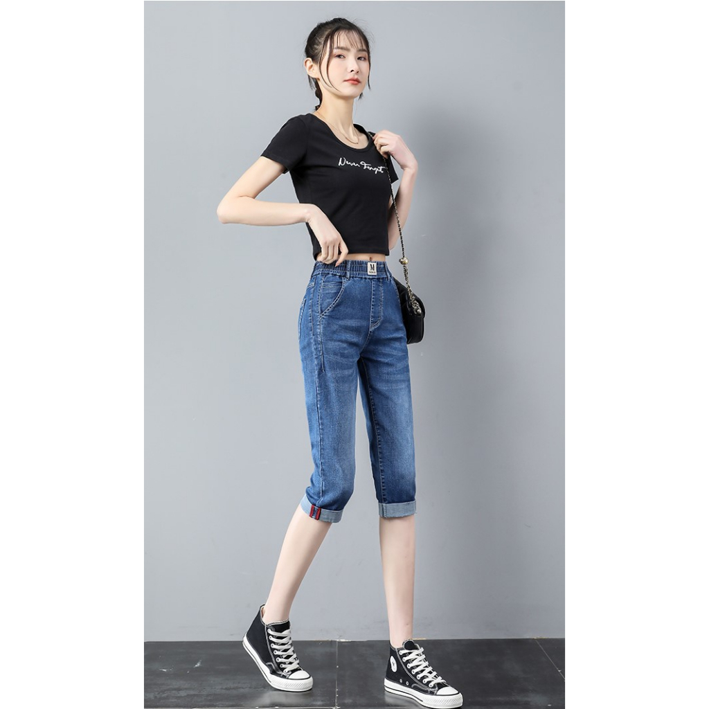 Quần Lửng Jeans Cạp Cao Lưng Thun 🔥 FREESHIP 🔥 Quần Jeans Bigsize