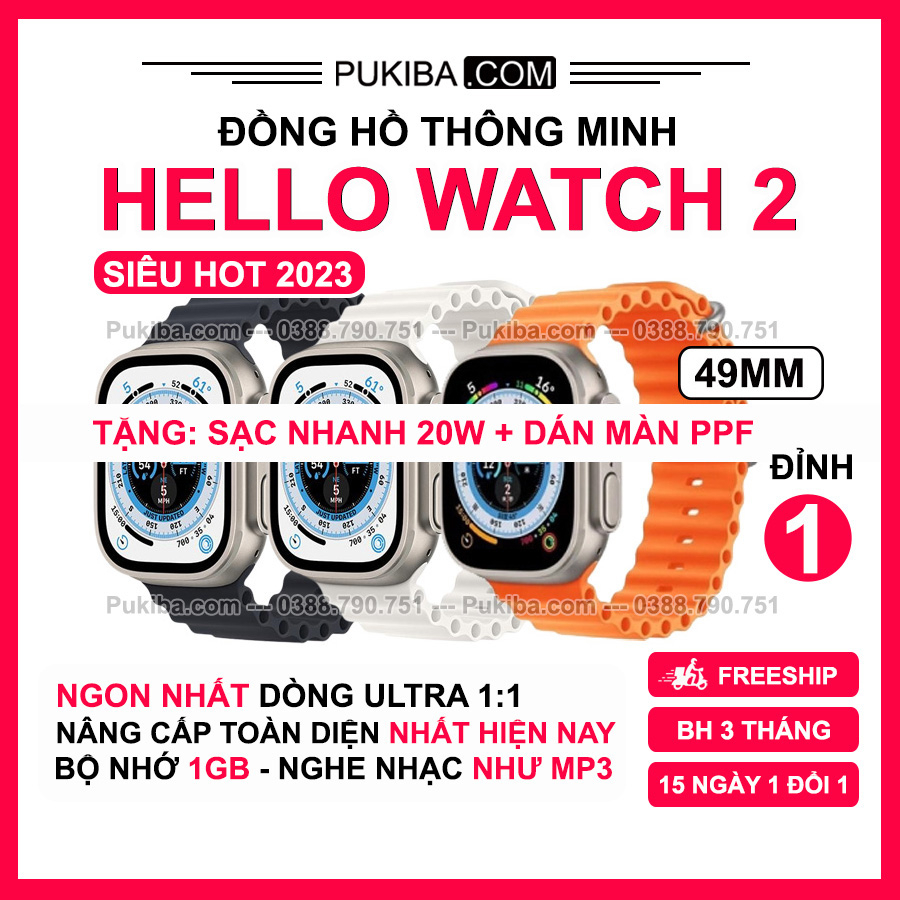 Đồng Hồ Hello Watch 2 - Màn 2.02inch, Oled, Bộ Nhớ 1Gb, Nghe Nhạc Độc Lập, Chốt Titan, Pin 5day, Full Tính Năng Cao Cấp