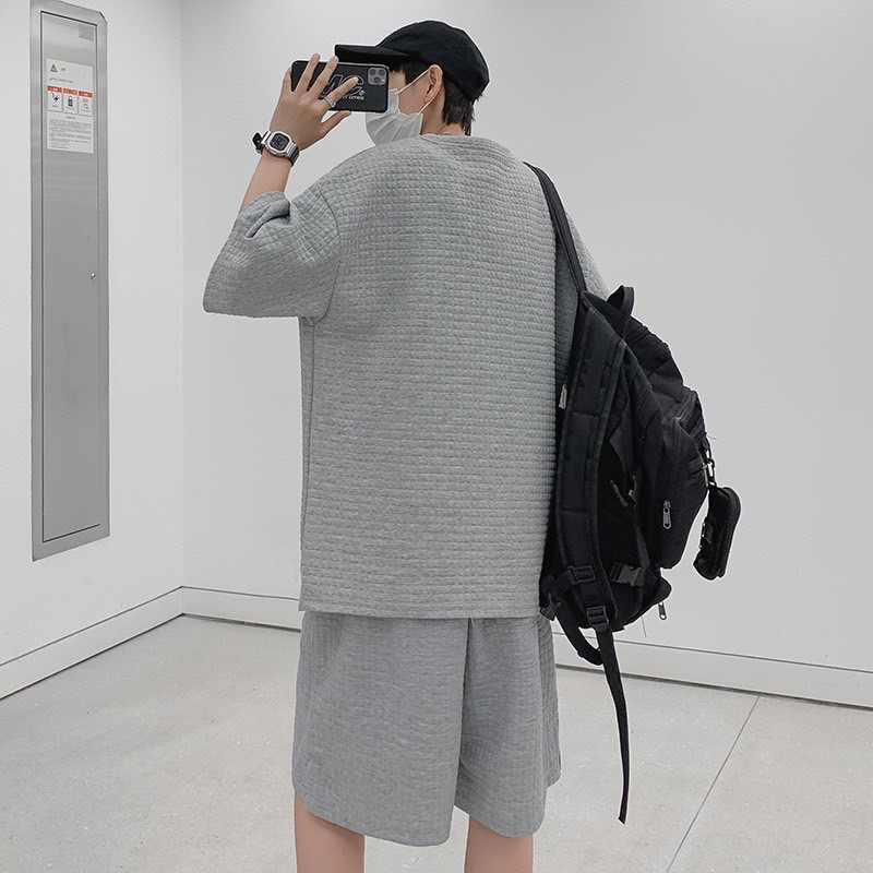 Bộ thun ulzzang cộc tay nam nữ TRƠN CHẤT XỐP VUÔNG form rộng 🌸 Set đồ unisex áo phông quần short kiểu dáng Hàn Quốc