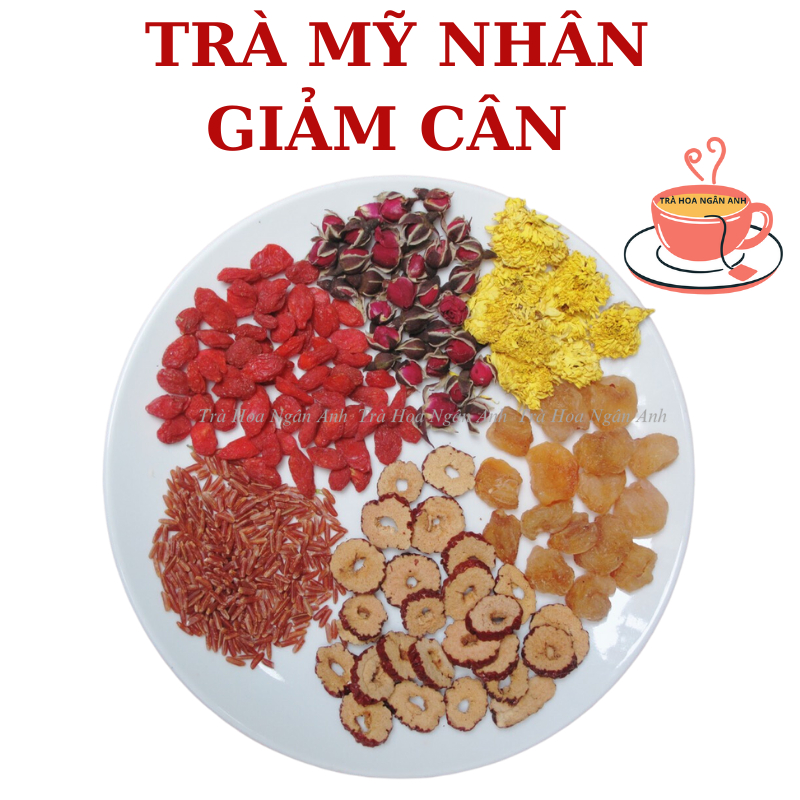 Trà mỹ nhân đẹp da,giảm cân 6 vị, thảo mộc cúc vàng, hoa hồng, gạo lứt, long nhãn, táo đỏ, kỷ tử, Trà Hoa Ngân Anh