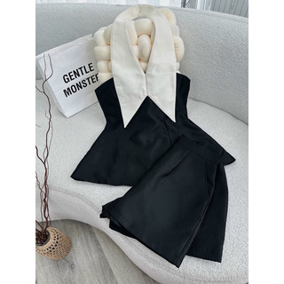 SET ÁO ĐEN PHỐI CỔ YẾM TRẮNG NHỌN + SHORT