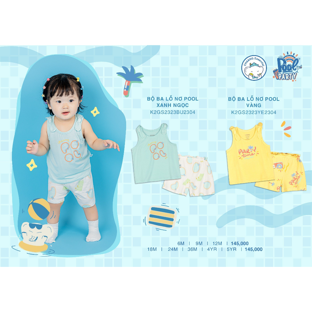 Chaang bộ cộc túi ngực bé trai, bộ ba lỗ nơ vai bé gái SS23