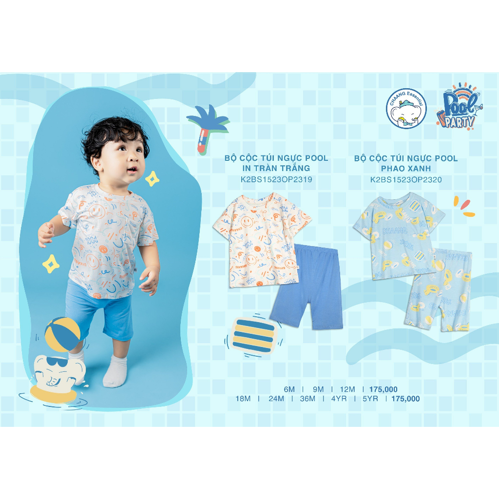 Chaang bộ cộc túi ngực bé trai, bộ ba lỗ nơ vai bé gái SS23