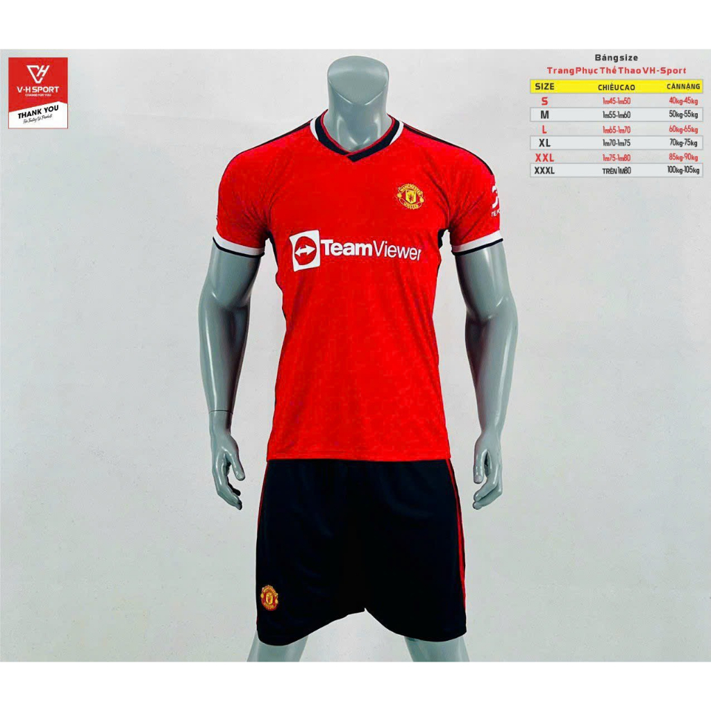 Siêu Hot Mùa Mới Bộ Quần Áo Bóng Đá Manchester United MU Sân Nhà Màu Đỏ Vải Thun Lạnh Cao Cấp 2023-2024
