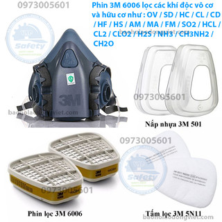 Bộ Mặt nạ khẩu trang phòng độc 3M 7502 + Phin lọc 6006 - Phun thuốc sâu, chất khí độc hại, khí amoniac