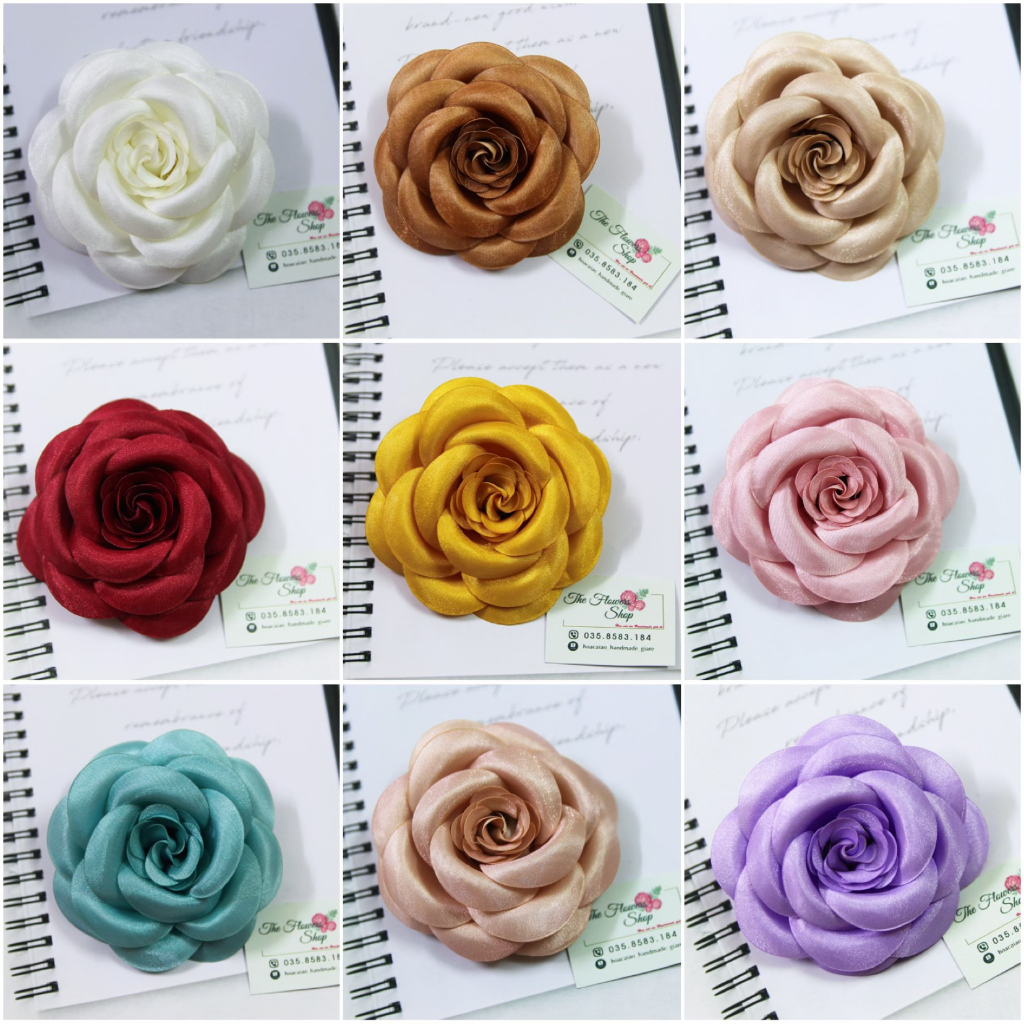 (ẢNH THẬT SHOP CHỤP) Hoa cài áo hoa trà sz lớn 10cm giá sỉ
