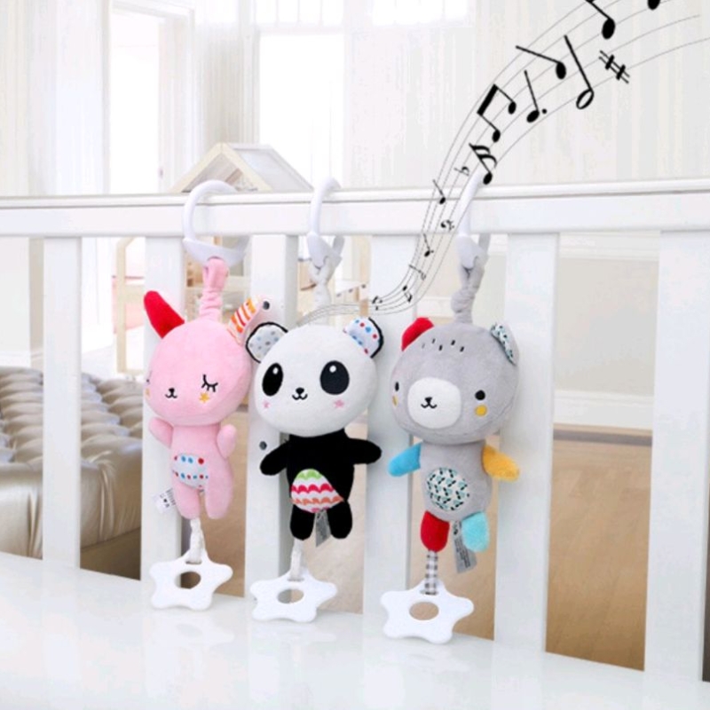 Đồ Chơi Thú Nhồi Bông Treo Xe Đẩy Phát Nhạc, Kích Thích Thị Giác Cho Bé
