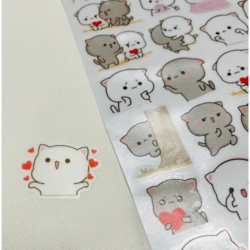 Sét 30-60 sticker mèo mochi ép lụa / hình dán mochi trong suốt/ Sticker mèo Mochi trong suốt