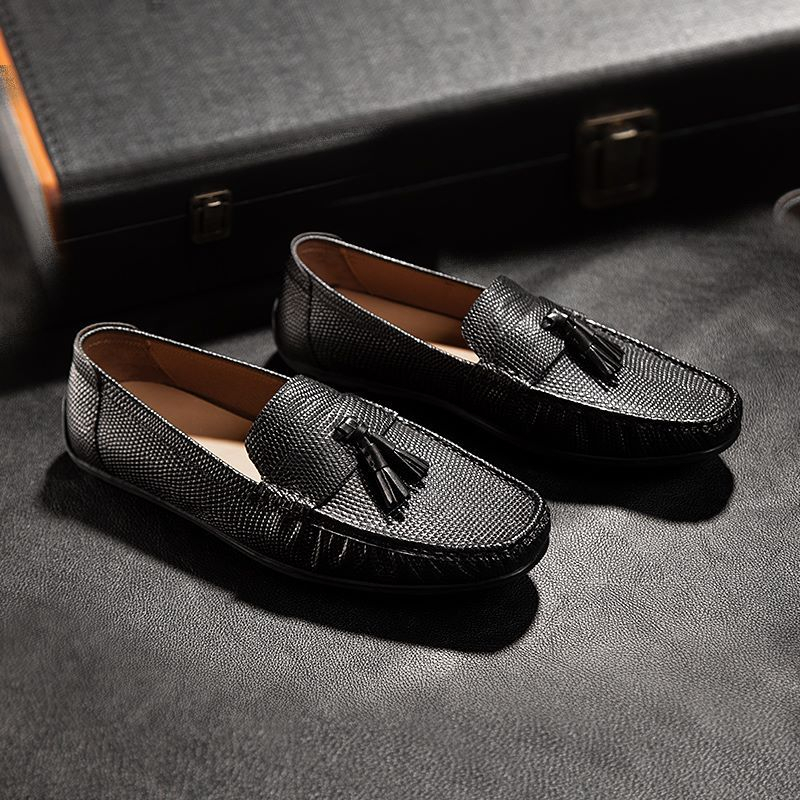 Giày da nam Moccasin dáng giày lười BL030-5 thương hiệu JAM Da Bò Vân kỳ đà nhập khẩu Italia - Hộp sang trọng