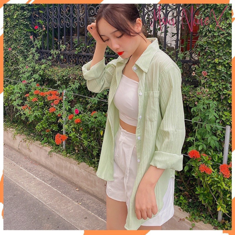 Áo sơ mi nữ from vừa tay dài màu trắng, đen, xanh, nâu chất đũi đẹp dày dặn tại Zini Store SM-D115