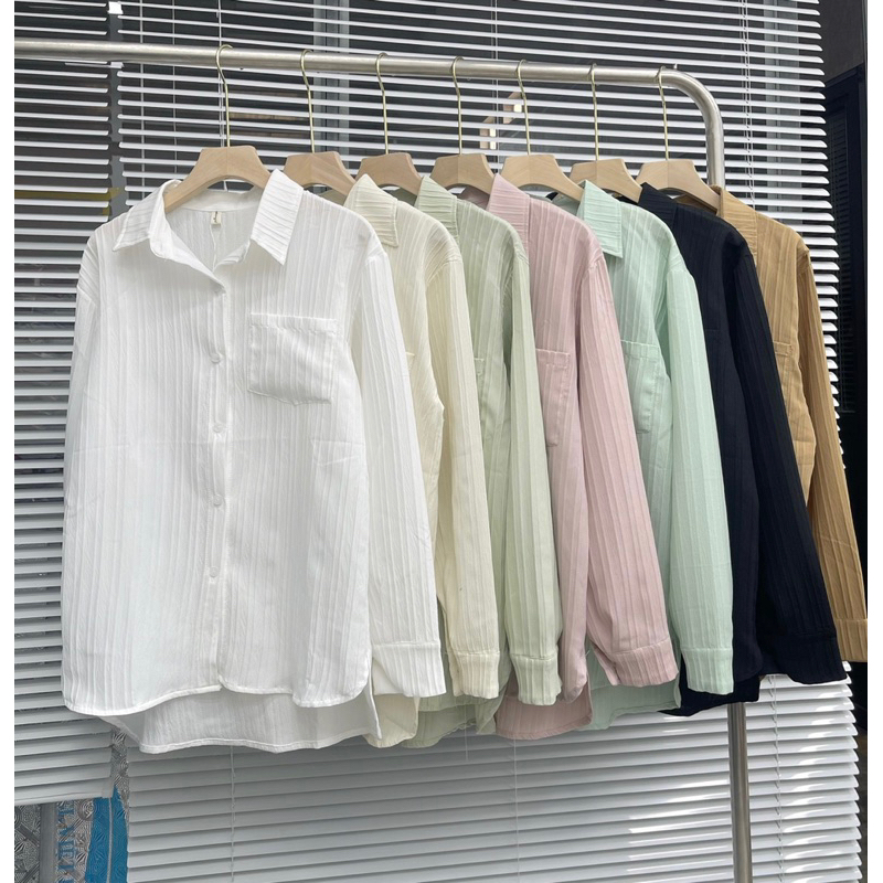 Áo sơ mi nữ from vừa tay dài màu trắng, đen, xanh, nâu chất đũi đẹp dày dặn tại Zini Store SM-D115