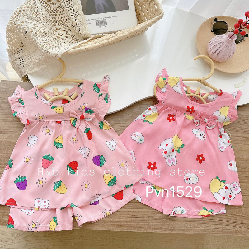 NT019 Bộ cộc tay vải lanh (tole) sát nách dáng cánh tiên cho bé gái
