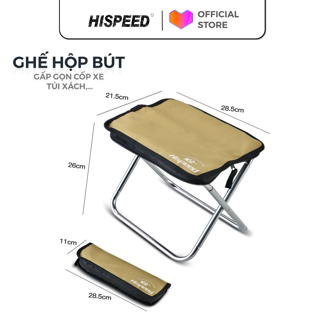 Ghế Hộp bút Xếp gọn HISPEED Ghế câu mini Du lịch Cắm trại SIÊU gọn nhẹ để cốp xe nhôm 7075 dày dặn chất lượng cao