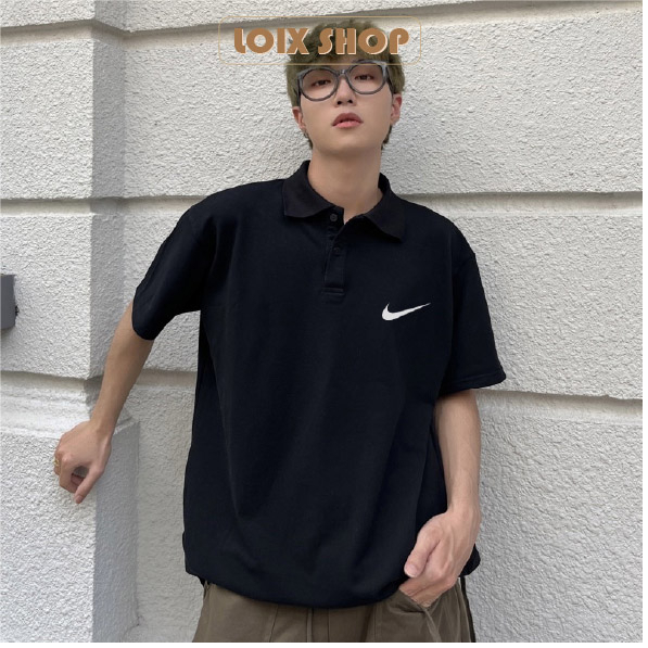 Áo polo Nike Hàng Cao Cấp thoáng mát form rộng tay lỡ unisex nam nữ tee cổ bẻ basic LOIX