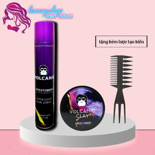 Sáp vuốt tóc vocanic + gôm xịt tóc.